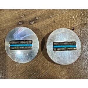 Brutalist style vintage Turquoise, sterling silver, brass earrings